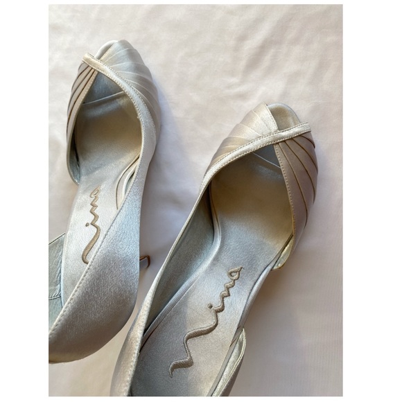 Nina 3” metallic silver satin peep-toe heels - Picture 4 of 9